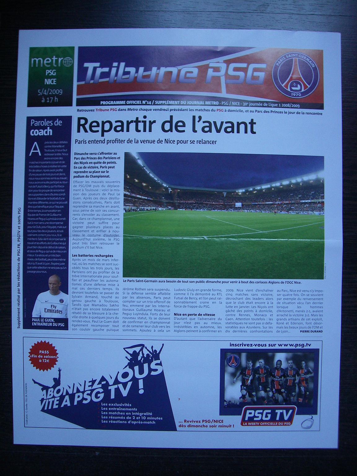 Prog 2008_2009 - 30è journée L1 - PSG 2-1 Nice (Parc des Princes le 05/04/09)