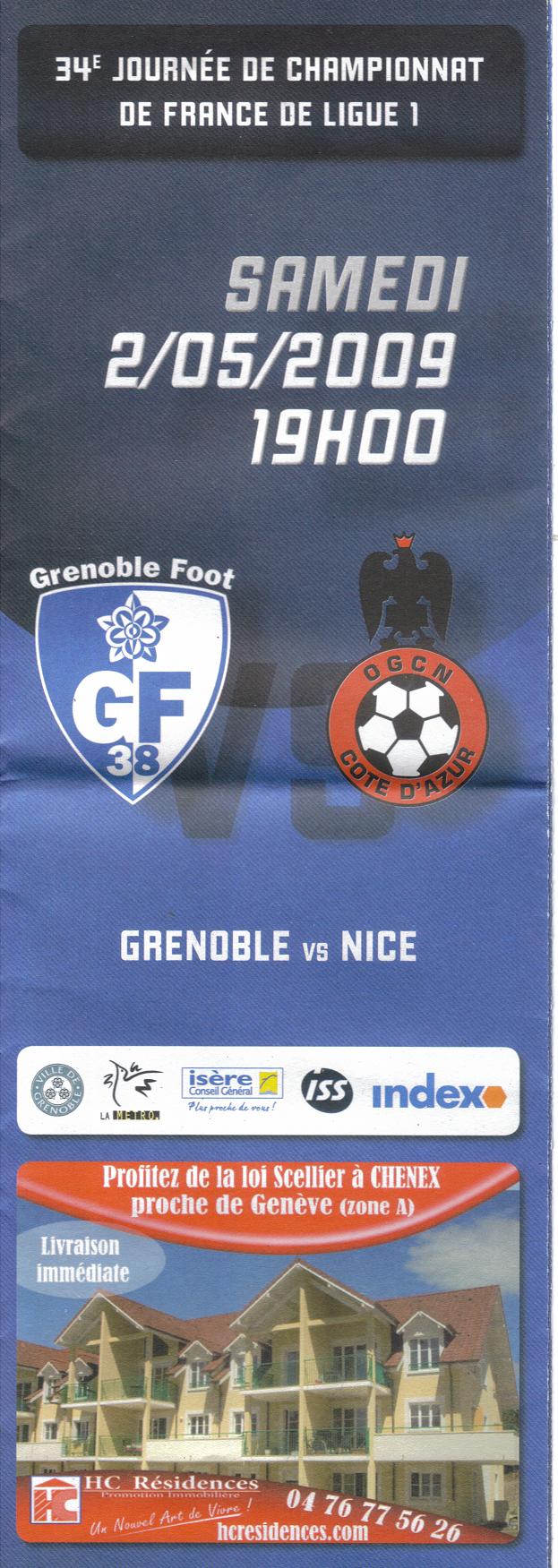 Prog 2008_2009 - 34è journée L1 - Grenoble 0-0 Nice (Stade des Alpes le 02/05/09)